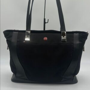 Wenger SwissGear Rhea Womens Laptop Business Black Leather Nylon Organizer Tote.